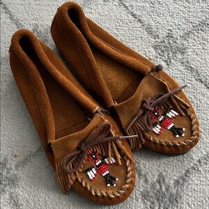 Minnetonka Brown Moccasins with Beaded Design